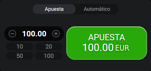 Botón de apuesta máxima resaltado en verde, mostrando 'APUESTA 100 EUR' en una interfaz de Aviator